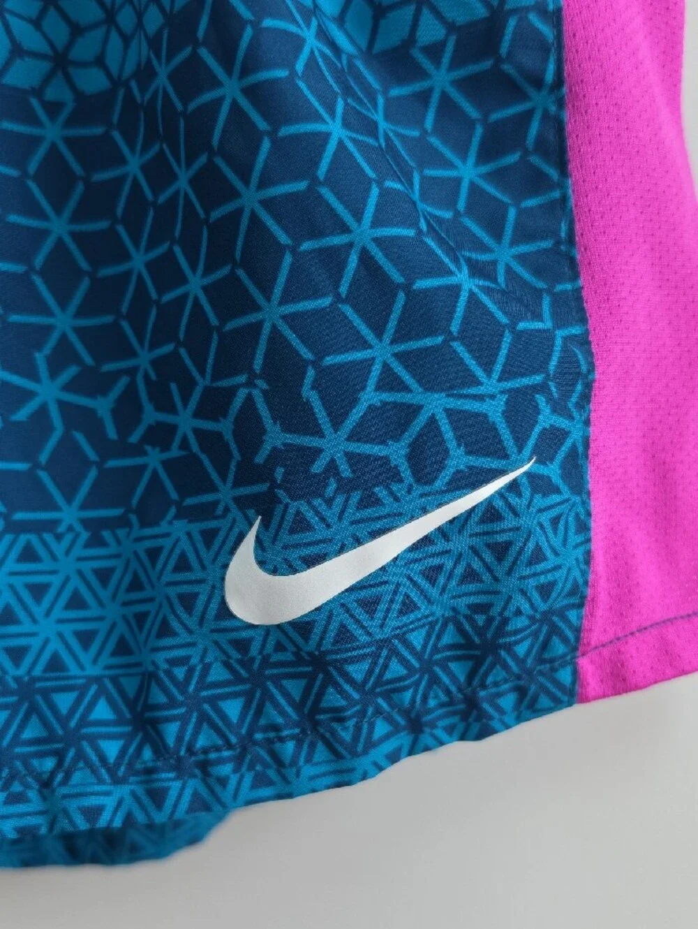 Nike Blue Geometric Kids Shorts with Pink Side Panels